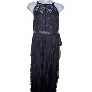 Candalite Sequin Lace Maxi Dress Size 1X Tiered Tulle Skirt Evening Gown NEW